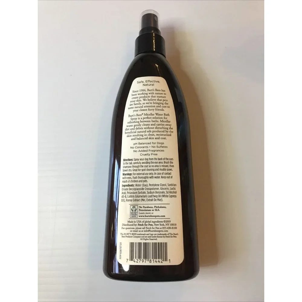 Burt's Bees For Dogs Care Plus Micellar Water  Shampoo Spray 12oz White Cypress